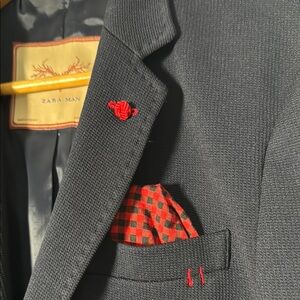 Zara Men's dark blue with red accent Blazer